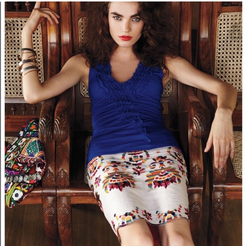Anthropologie Cream Multicolor Embroidered Pencil Skirt - Picture 3 of 13